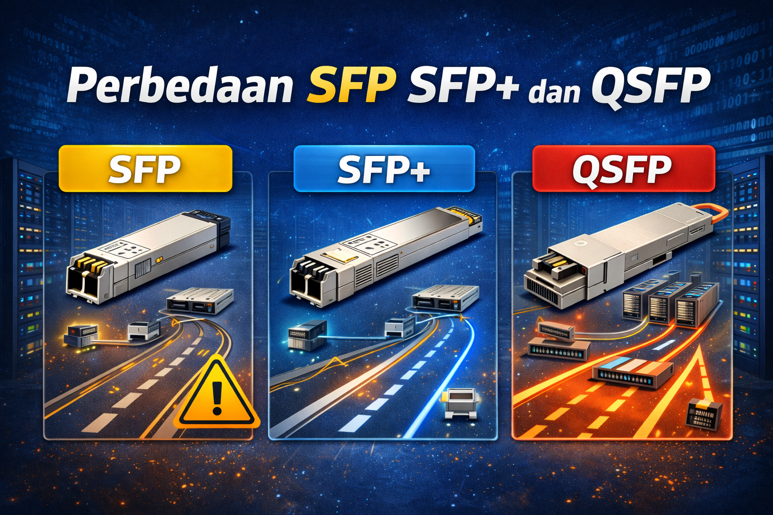 perbedaan SFP SFP+ dan QSFP untuk jaringan kantor dan data center