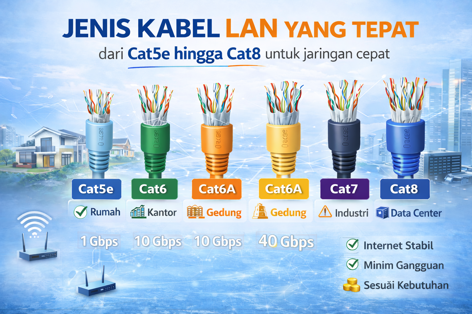 jenis kabel LAN yang tepat dari Cat5e hingga Cat8 untuk jaringan cepat