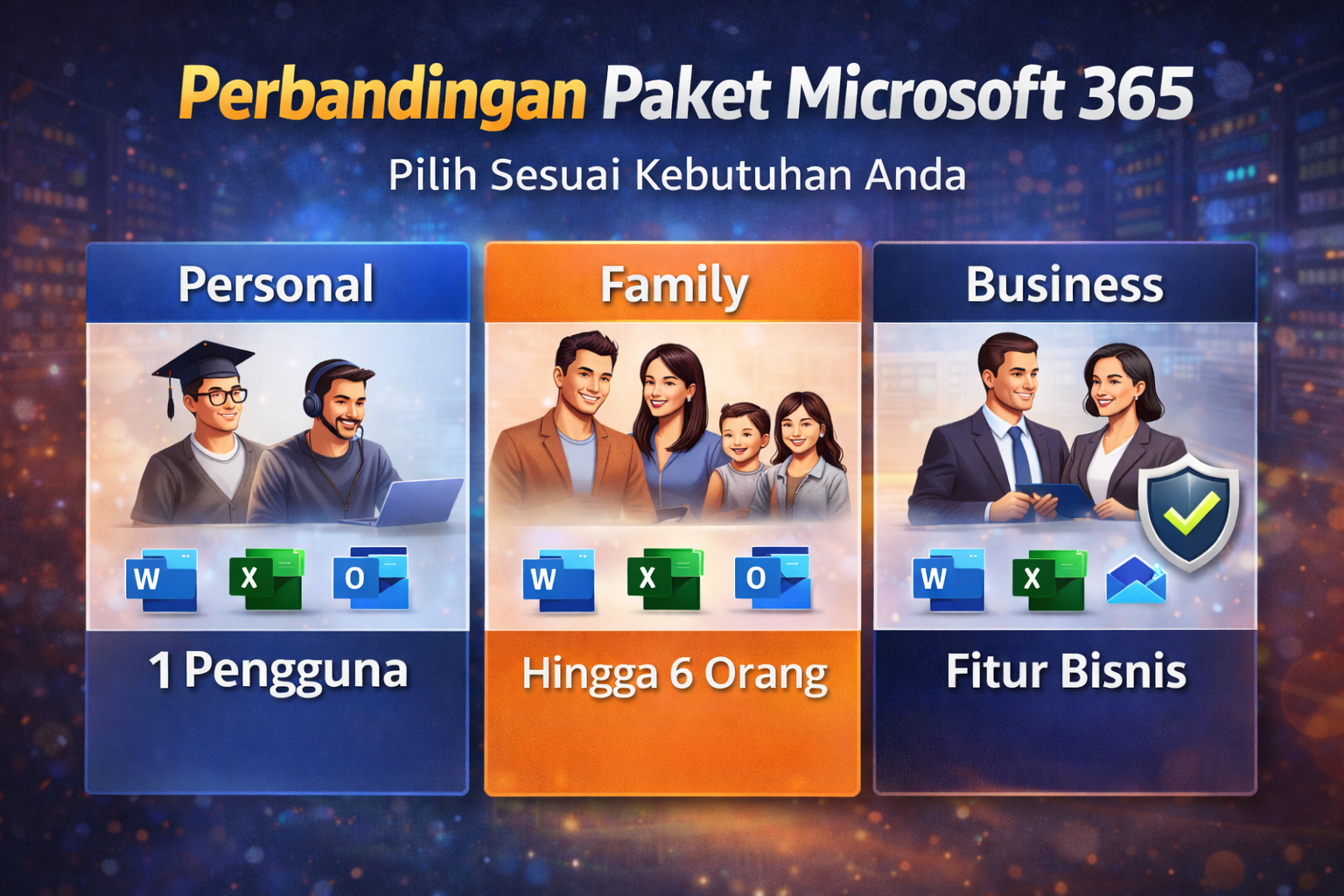 perbandingan paket Microsoft 365 untuk individu keluarga dan bisnis kecil