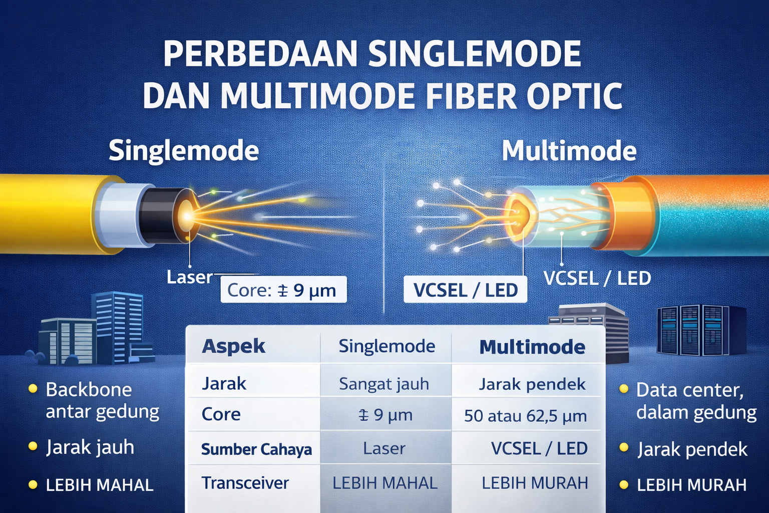 ini perbedaan singlemode dan multimode fiber optic