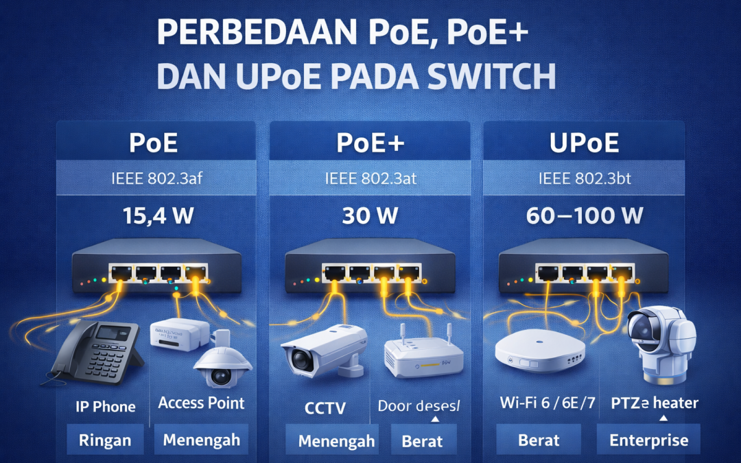 Perbedaan PoE, PoE+ dan PoE++ pada Switch: Jangan Sampai Salah Pilih Daya