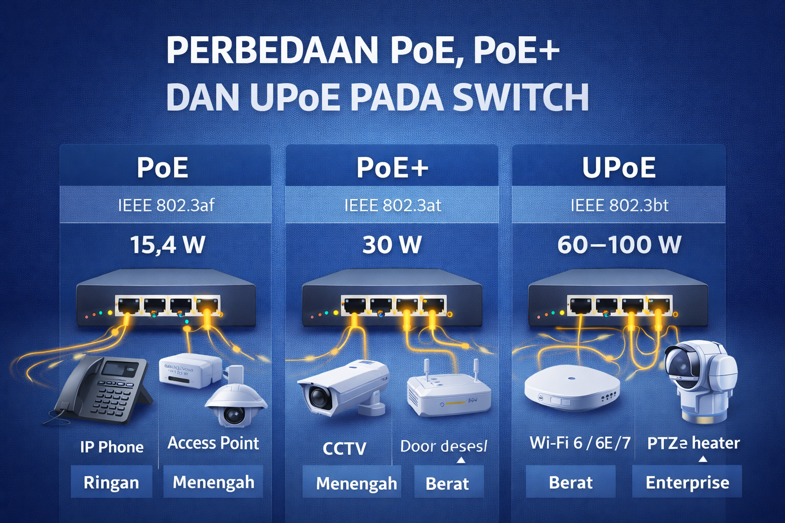 apa perbedaan PoE PoE+ dan PoE++