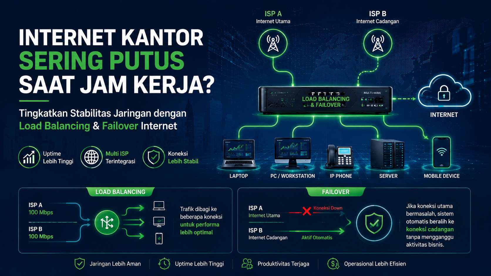 Internet Kantor Sering Putus Saat Jam Kerja? Load Balancing dan Failover Bisa Jadi Solusinya