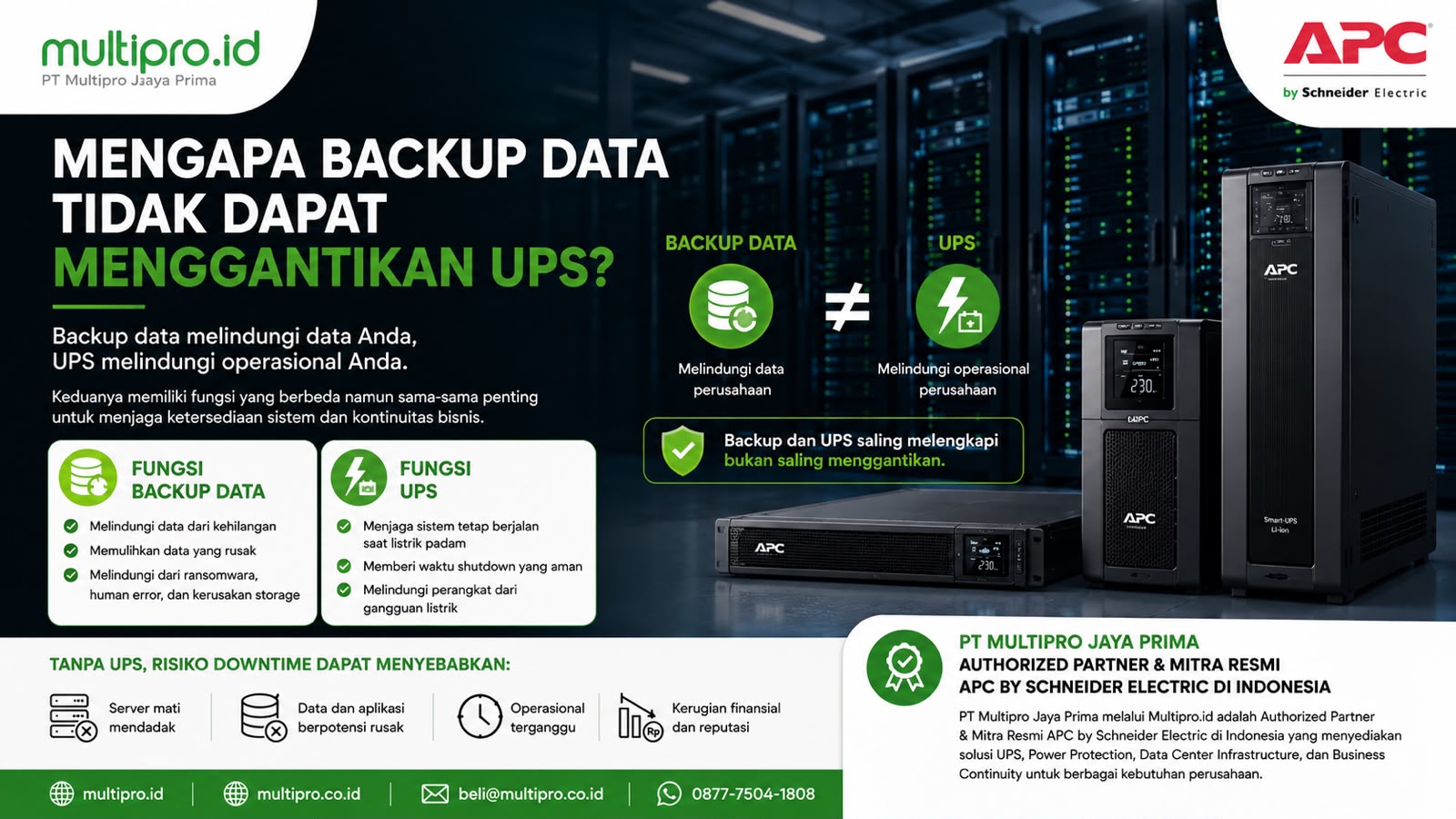 Mengapa Backup Data Tidak Dapat Menggantikan UPS? | APC UPS | Multipro.id