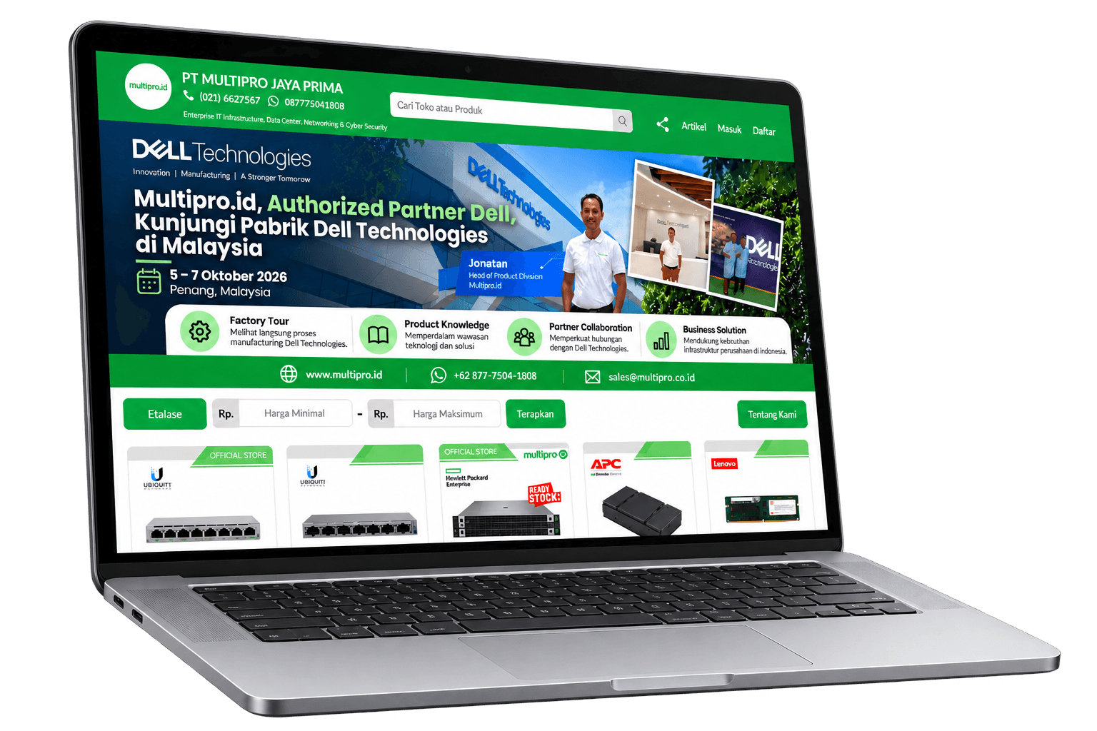 Multipro.id website on laptop