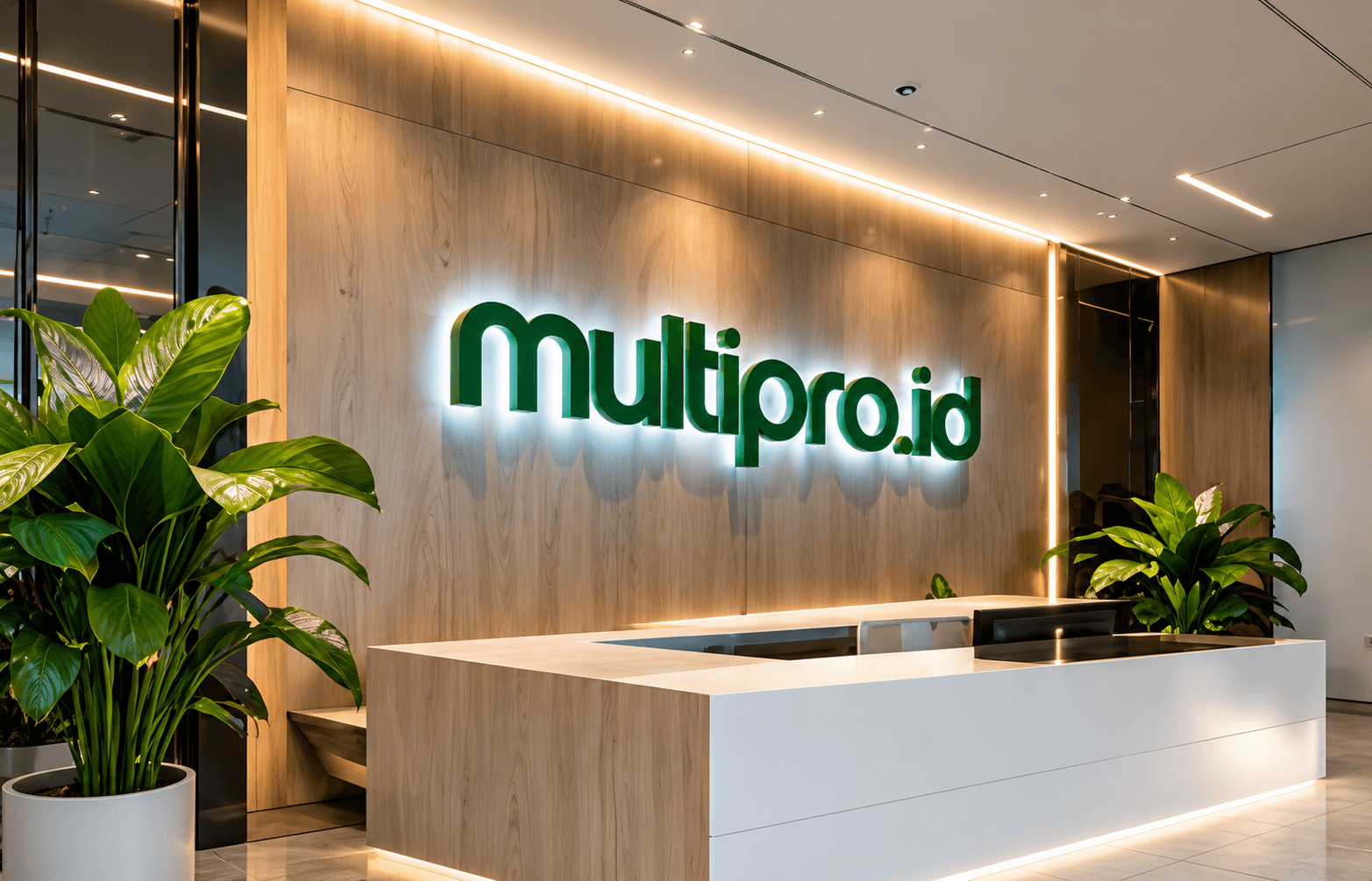 Modern Multipro.id office reception with the company logo