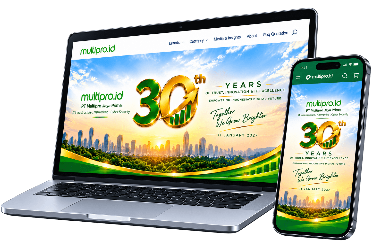 Multipro.id website displayed on laptop and smartphone